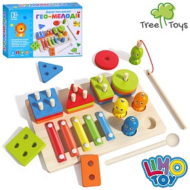Дерев'яна іграшка Багатофункціональна дошка MD 0855 геомет.,ксилофон(5 тонів,паличка),риболовля,кор. - 1 - smarttoys.com.ua