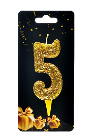 Свічка для торта  "Цифра 5" золото магічне - 1 - smarttoys.com.ua